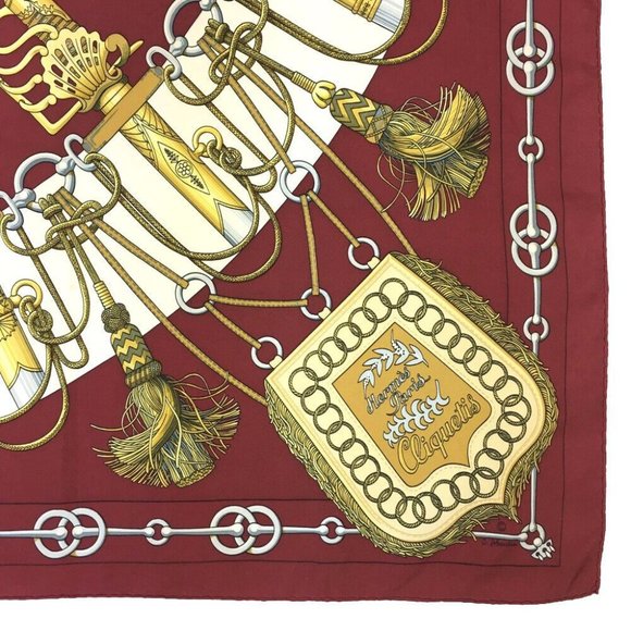 727212L Hermes Scarf Cliquetis Carre 90 Red Multicolor Silk 100% - Picture 5 of 9